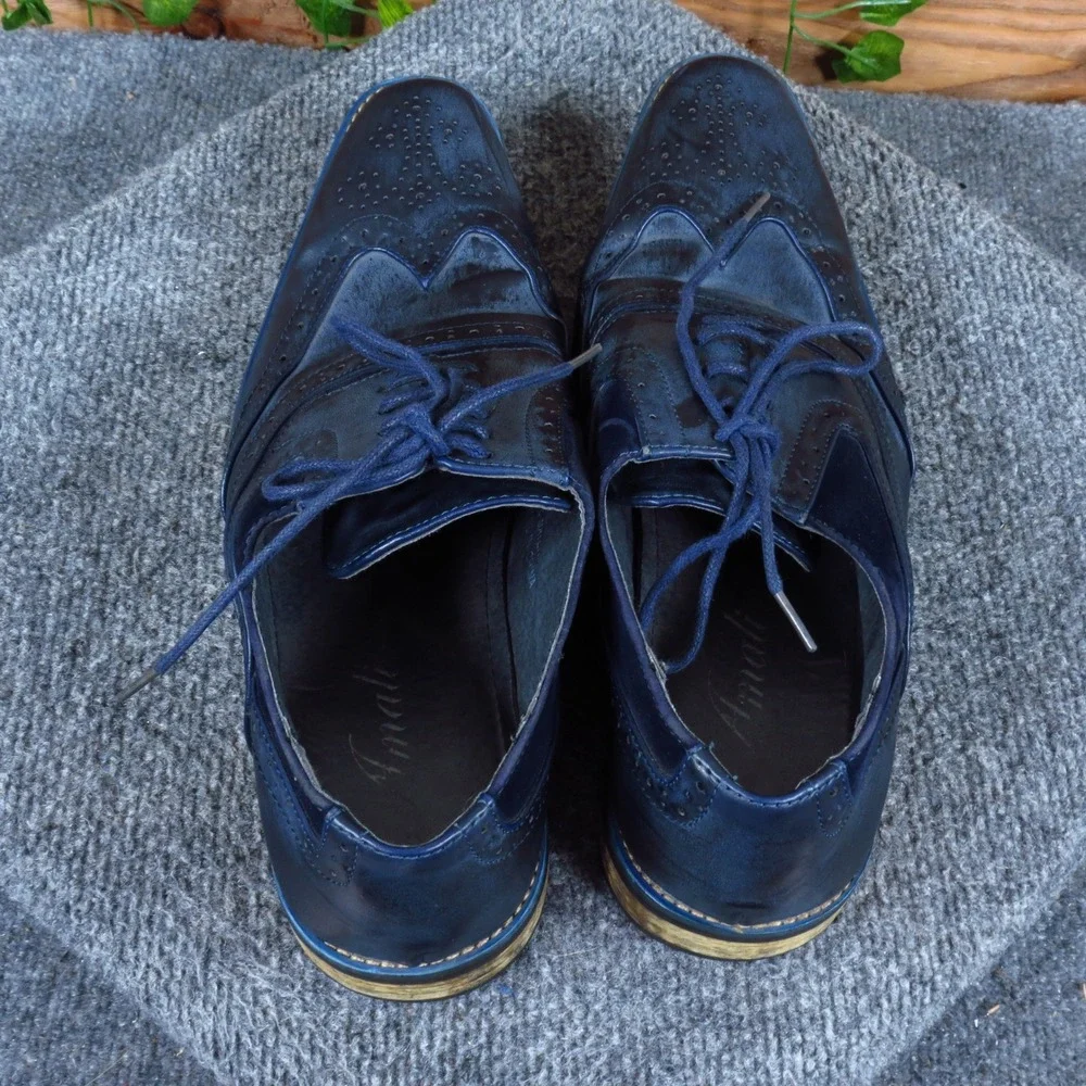 Amali 054872 Mens Wingtip Oxford Size 8 Formal Dress Shoe Navy Blue Synthetic